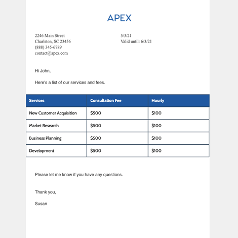 Services Price List